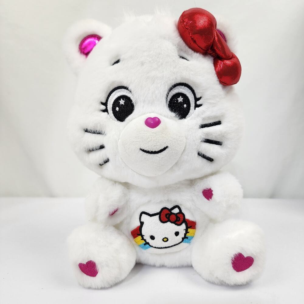 Hello Kitty x Care Bears Cheer Bear Plush 9" – Rainbow Heart – Sanrio Crossover